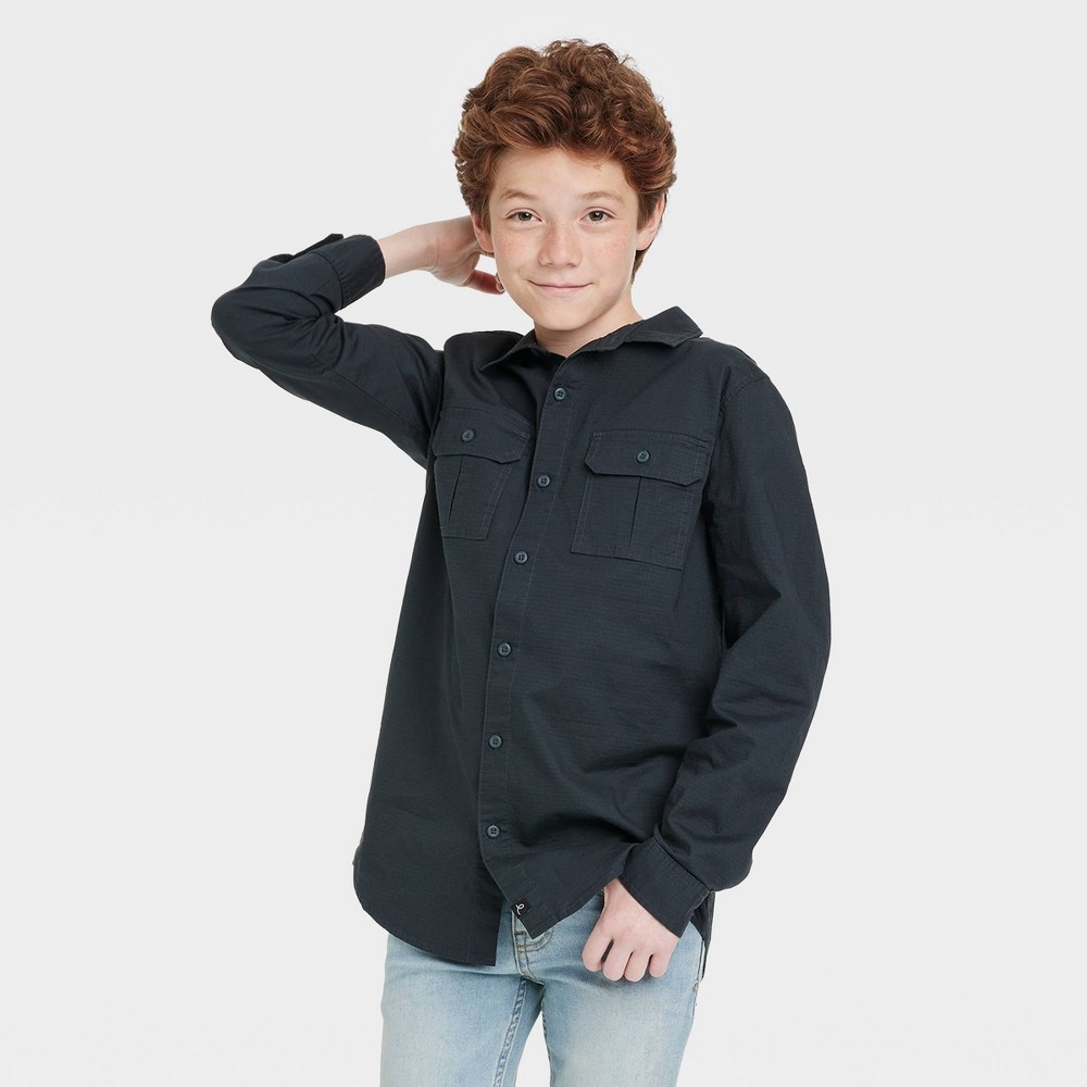 Boys' Woven Utility Button-Down Shirt - art class Charcoal Gray S