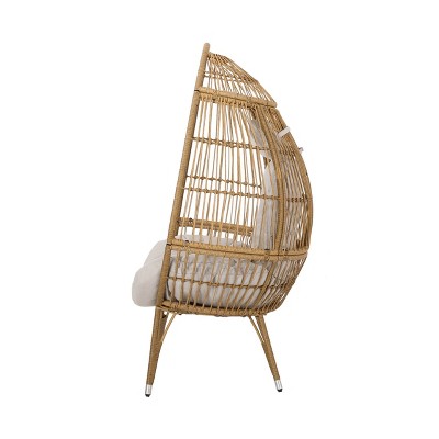 Serina Outdoor Wicker Teardrop Chair With Cushion Beige/light Brown