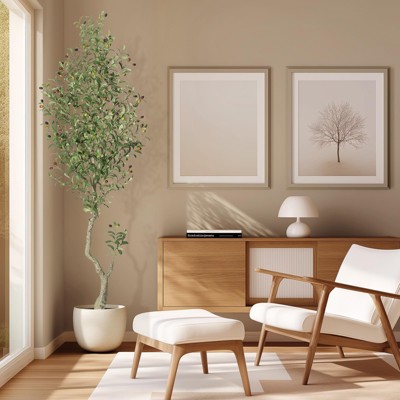Faux Olive Tree, Olive Trees Artificial Indoor with White Planter, Artificial Silk Plants with Green Leaves and Big Fruits