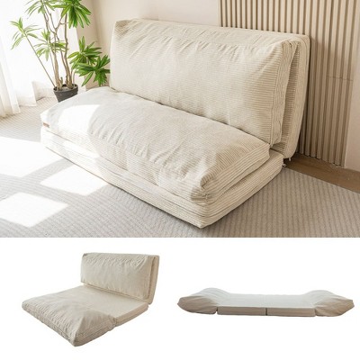 MAXYOYO Bean Bag Sofa Bed - Corduroy Floor Sofa with Washable Cover, Beige