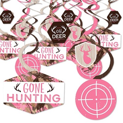 Big Dot of Happiness Pink Gone Hunting - Deer Hunting Girl Camo Baby Shower or Birthday Party Hanging Decor - Party Decoration Swirls - Set of 40