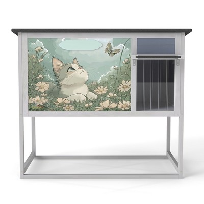 AZL1 Life Concept Pet Crates and Houses Weatherproof Outdoor Cat House with High Legs, Curtained Door, Openable Top, Gray, 35.43"*21.57”*32.28"