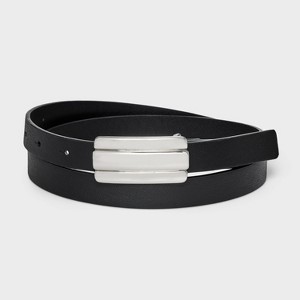 Women's Silver Textured Plaque Buckle Belt - Universal Thread™ Black - 1 of 3