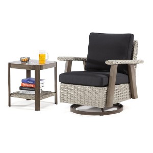 COWLOWN Black 2 Piece Outdoor Swivel Rocker Chair Set, Patio Wicker Lounge Chair with Weather-Resistant Cushions, Rattan Furniture for Balcony & Deck - 1 of 4