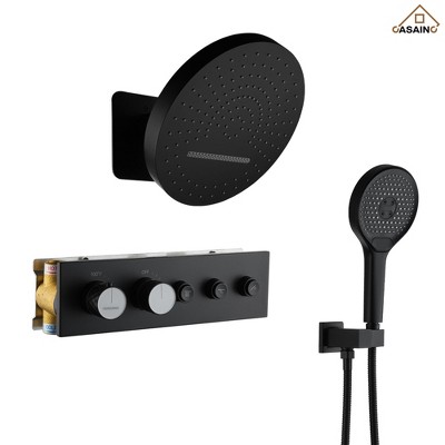 Matte Black Thermostatic Rainfall Shower System with Handheld