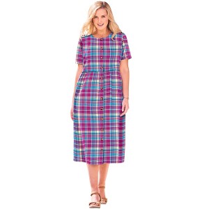 Woman Within Women's Plus Size Short-Sleeve Seersucker Dress - 1 of 4