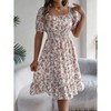 Coolmee Women's Summer Floral Midi Dresses Casual Square Neck Puff Sleeve Flowy Ruffle A Line Beach Dress - 4 of 4