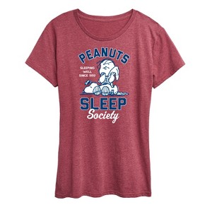 Women's - Peanuts - Linus and Snoopy Sleep Society Since 1950 Short Sleeve Graphic T-Shirt - 1 of 4