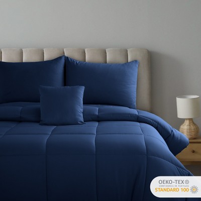 Queen Dark Blue Down Alternative Microfiber Comforter Set