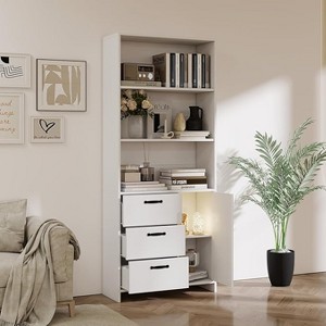 Large Capacity Bookcase with 3 Drawers and a Storage Cabinet, Sturdy and Durable, Suitable for Living Room, Home Office, Bedroom - 1 of 4