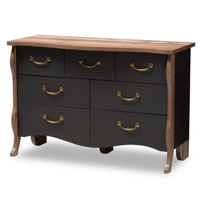 Romilly Country Cottage Farmhouse Oak Finished Wood 7 Drawer Dresser Black/Brown - Baxton Studio