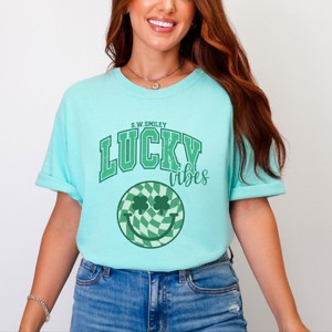 S.W.Smiley Lucky Vibes Smiley - Women's Garment Dyed Graphic T-Shirt - 1 of 4