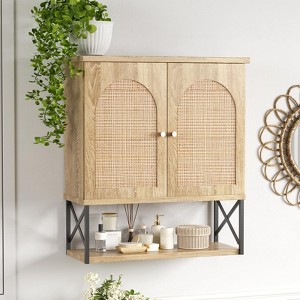 Boho Wall Mounted Storage Cabinet with Double Doors & Adjustable Shelves - 1 of 4