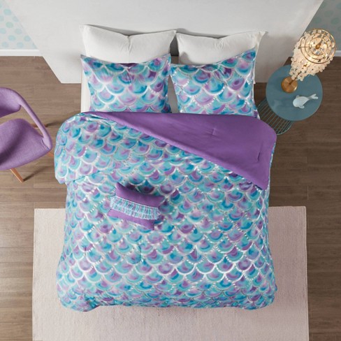 teal and purple bedding