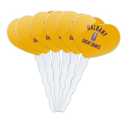 University at Albany Great Danes Heart Love Cupcake Picks Toppers Decoration Set of 6