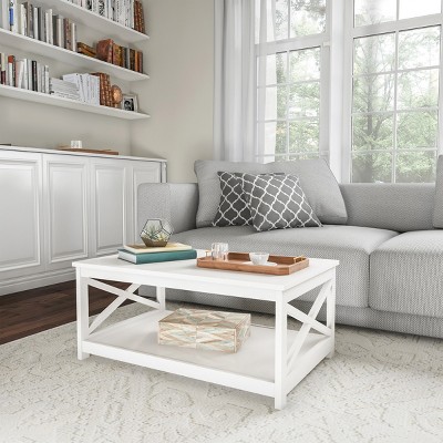 Hastings Home 2-Tiered Low Profile X-Leg Design Coffee Table - White