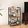 Aoibox 3 Tier Industrial Bookshelf Small Metal Bookcase Rustic Brown Storage Organizer for Living Room Bedroom Office - 2 of 4