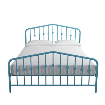 Sea Blue Queen Metal Platform Bed with Headboard and Slats