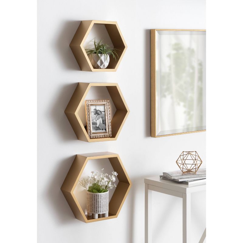 3pc Putnam Hexagon Wood Shelf Set Gold - Kate &#38; Laurel All Things Decor, 6 of 8