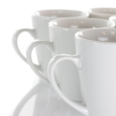 White Geometric Ceramic 12 oz Beverage Mug Set, 8 Pieces