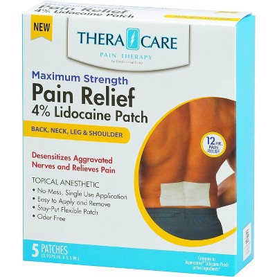 Theracare Pain Relief Lidocaine 4% Patch Max Strength, 5 Ct