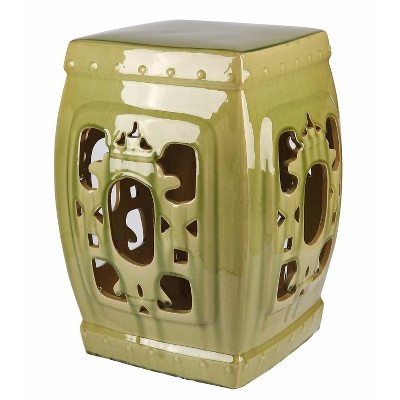 Abbyson Asian Lion Green Ceramic Garden Stool Outdoor Decor