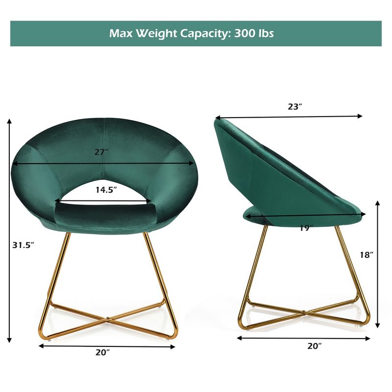 Costway Modern Velvet Accent Chair Upholstered Vanity Chair w/Golden Metal Leg Pink\Dark Green\Grey, 3 of 11