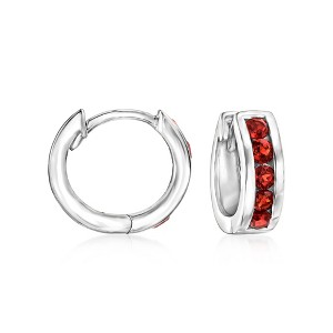 Ross-Simons 0.70 ct. t.w. Garnet Huggie Hoop Earrings in Sterling Silver - 1 of 4