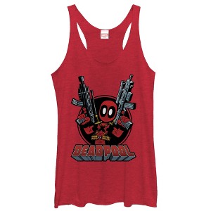 Women's Marvel Deadpool Cartoon Guns Racerback Tank Top - 1 of 3