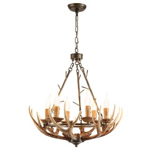 YIYIBYUS Rustic Chandelier with Resin 6 Antlers, Retro Metal Wagon Wheel Vintage Pendant - 1 of 4