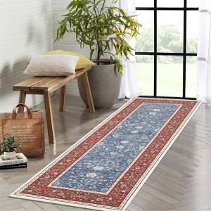 Area Rug Floral Washable Rug Vintage Non-Slip Carpet Indoor Floor Stain Resistant Carpets for Bedroom - 1 of 4