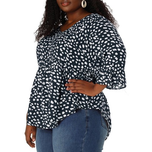 Agnes Orinda Women's Plus Size Fashion V Neck 3/4 Flounce Sleeve