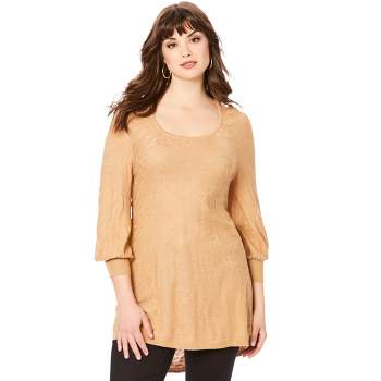 Roaman's Women's Plus Size Textured Square Neck Sweater