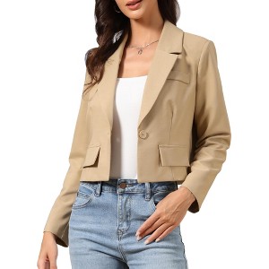 Allegra K Women Lapel Collar Cropped Long Sleeve Business Office Jacket Blazer - 1 of 4
