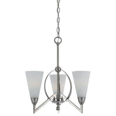 Cal Lighting FX-3508/3 60-watt X 3 Canroe Metal 3 Light Chandelier with Glass Shades, Pwt, Nckl, B/S, Slvr.