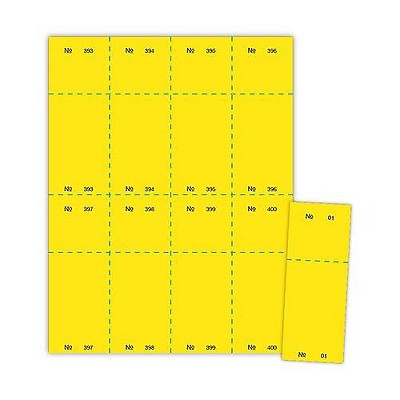 Blanks USA 2 1/8x5 1/2 Numbered 01-400 Digital Cover Raffle Ticket Yellow LTS805T6SY