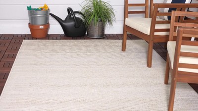 Beige Geometric Flat-Woven Outdoor Rug, 5' x 8', Reversible and Washable
