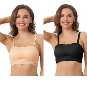 Allegra K Women's Strapless Breathable Wirefree Adjustable Straps Push-up Removable Pads Bralettes 2 Packs - 1 of 4