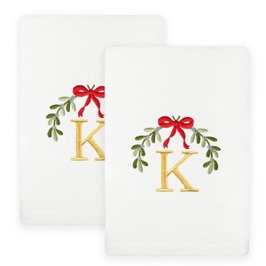 Linum Home Textiles Christmas MISTLETOE MONOGRAM - Embroidered Luxury 100% Turkish Cotton Hand Towels (Set of 2) - 1 of 3