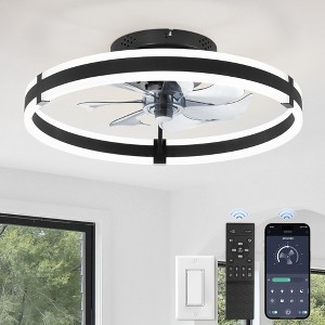 Aoibox 19.7'' Low Profile Ceiling Fan with LED Light, Remote Control, 6 Speeds, 3000-6000K Dimmable, Flush Mount, Quiet DC Motor, Black - 1 of 4