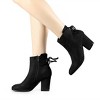 Allegra K Women's Round Toe Block Heel Side Zipper Lace Up Back Ankle Boots - 2 of 4