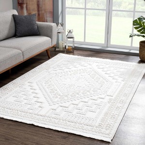 Hauteloom Ivory Alya 3D Medallion Fringe   Area Rug - 1 of 4