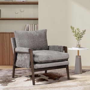 Modern Velvet Accent Chair with Wooden Legs, Comfortable Leisure Armchair for Living Room, Bedroom or Office - ModernLuxe - 1 of 4