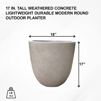 Modern Weathered Concrete Round Planter, 18"x18"x17"