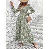 Long Sleeve Dress for Women Casual Elegant Boho Floral Smocked Dress V Neck High Waist Ruffle Tiered Midi Dresses - 4 of 4