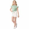 Clearlove Girls Sleeveless Plaid Button Down Shirt Summer Cropped Top with Tie Waist and Ruffled Hem Cute Casual Blouse Light Green 120 - 4 of 4