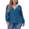 Women's Plus Size Lace Petal V Neck Puff Long Sleeve Eyelet Business Casual Blouses - Agnes Orinda - 2 of 4