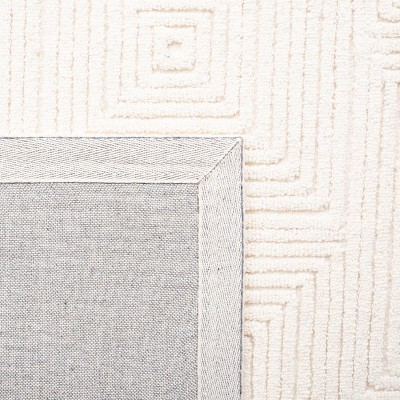 Ivory Geometric Handmade Wool Round Tufted Rug