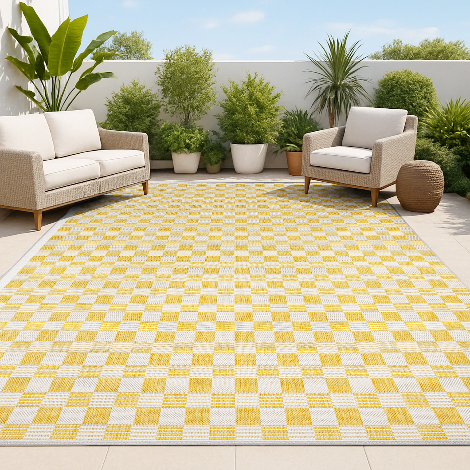 JONATHAN Y Aimee Traditional Cottage Checkerboard Yellow/Cream 4 ft. x 6 ft. Indoor/Outdoor Area Rug, Non-Shedding, Easy-Clean