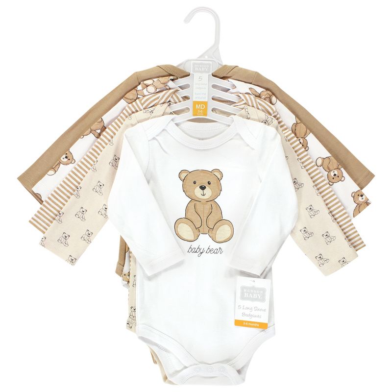 Hudson Baby Cotton Long-Sleeve Bodysuits, Teddy Bears 5-Pack, 2 of 8